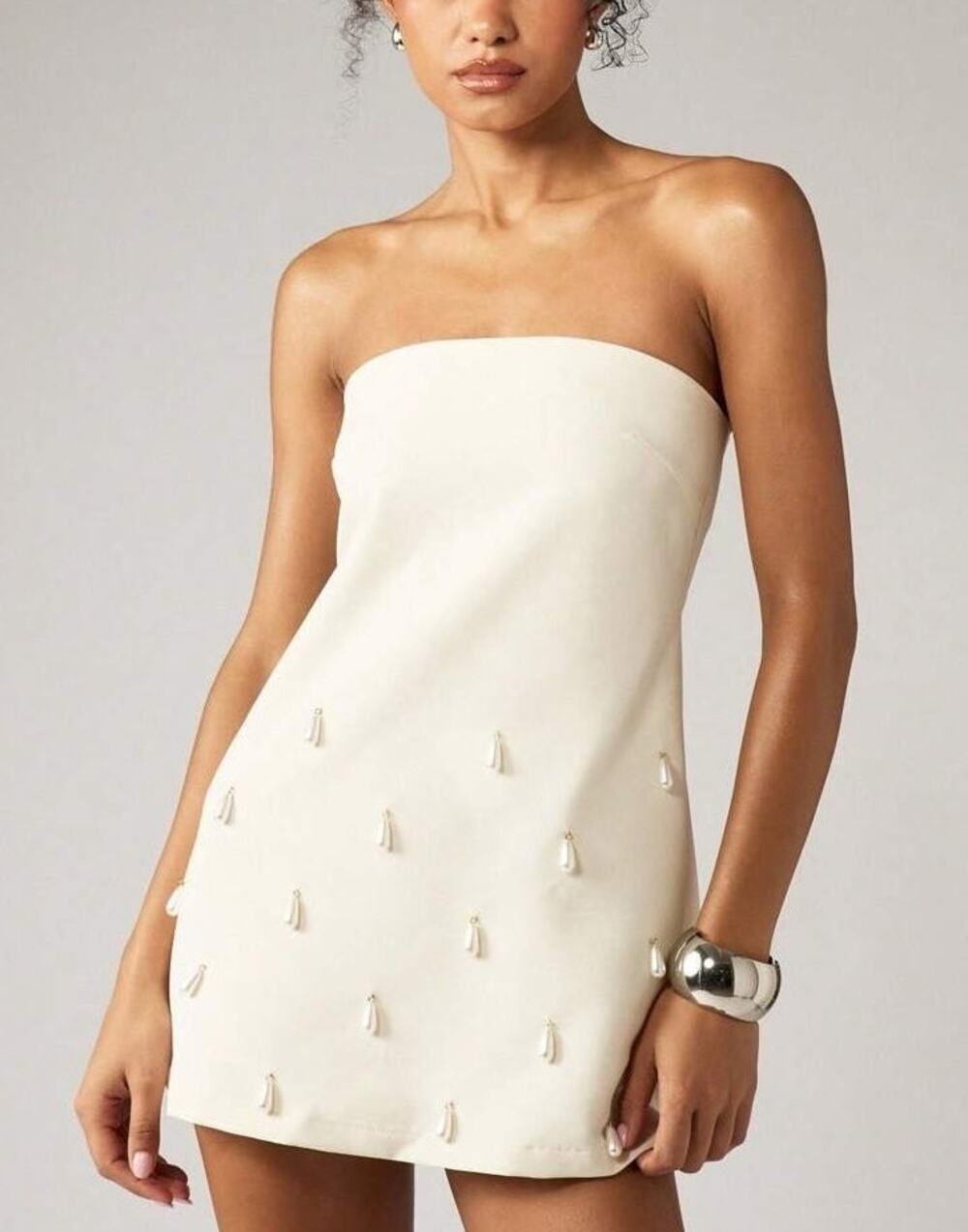 NWT Aiirz Pearl Tassel Strapless Top Size Small White Coquette Bridal Old Money